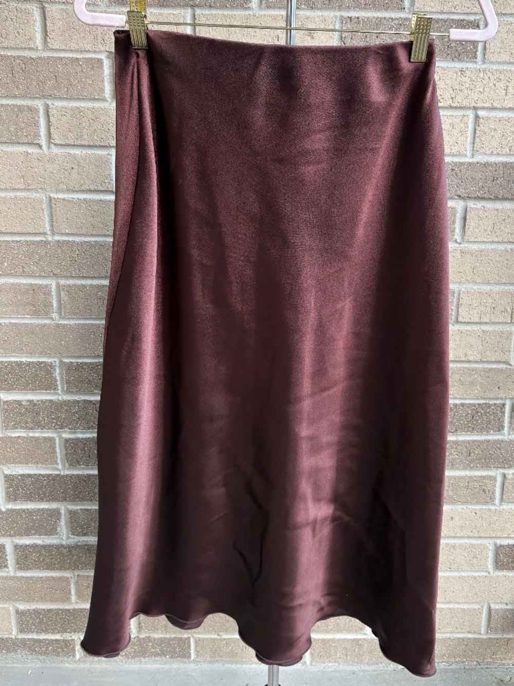 Nicole Miller New York Chocolate Satin Midi Skirt